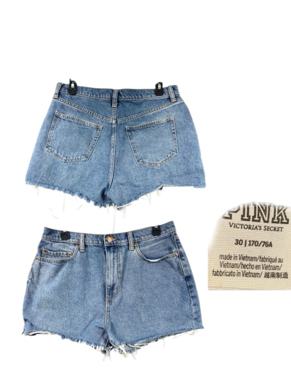VS Pink Jean Shorts 30 Blue Denim Classic Frayed Summer Casual Minimal Boho